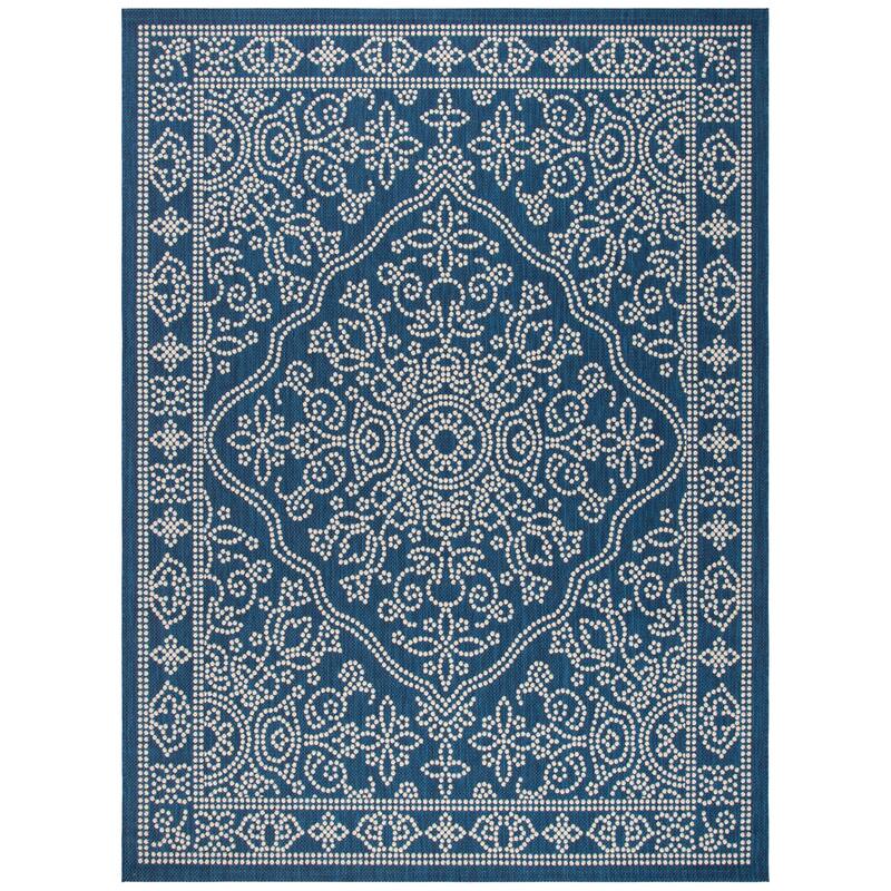 SAFAVIEH Courtyard Ersilia Indoor/ Outdoor Rug - 8' x 11' - Navy/Beige