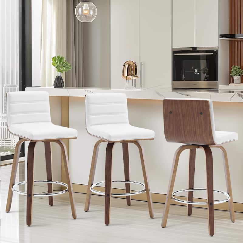26"/29" Faux Leather Swivel Bar/Counter Stools, Set of 2/3 - Set of 3 - White - Counter Height