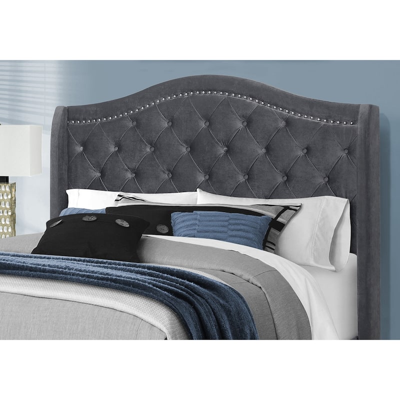 Modern Velvet Bed Frame Queen Size, Upholstered Platform Bed with Wood Legs, Dark Grey Bed Frame, Minimalist Design