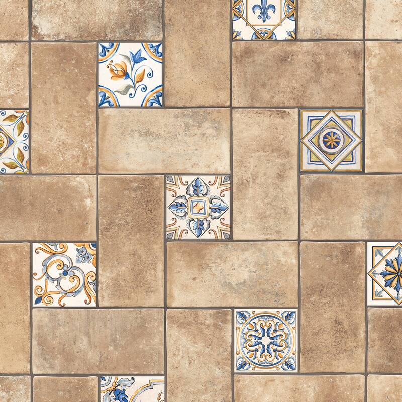 Merola Tile Toscana Spirale San Gimigniano with Giotto Deco 15-7/8" x 23-3/4" Porcelain Floor and Wall Tile - Case (39 Tiles)