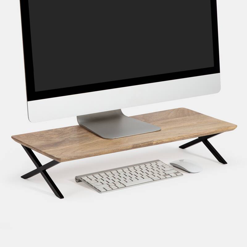 Jani Wood Monitor Stand Riser Desk - Ergonomic Design Stand, Desktop Organizer Table for Home, Office Workspace, Gaming Desk - Yellow
