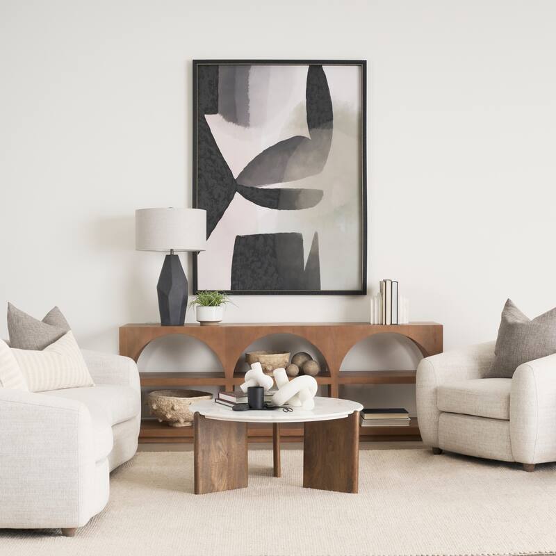 Rumer Dark Brown Wood w/ White Marble Coffee Table - 36.0L x 36.0W x 16.0H