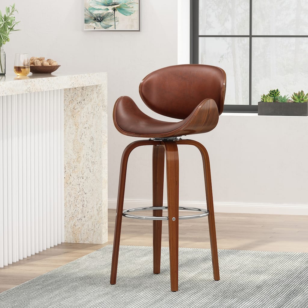 Modern Swivel High Bar Stool, Counter Reception Chair, Island Dining Chair, Bentwood Frame Saddle Shaped Seat for Kitchen Bar
