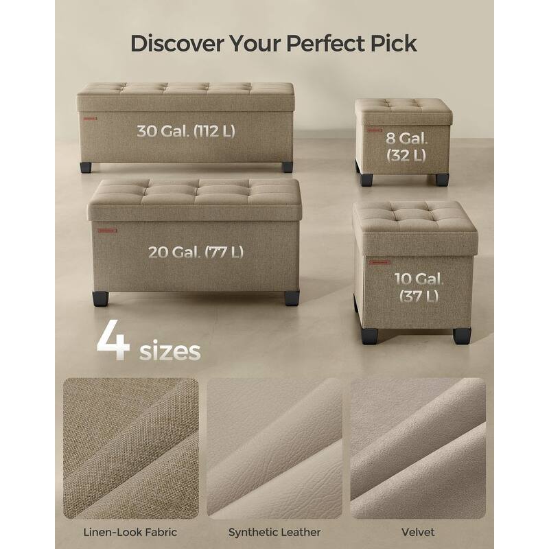 Velvet Ottoman Footrest with Storage, Tufted Design and Wooden Legs