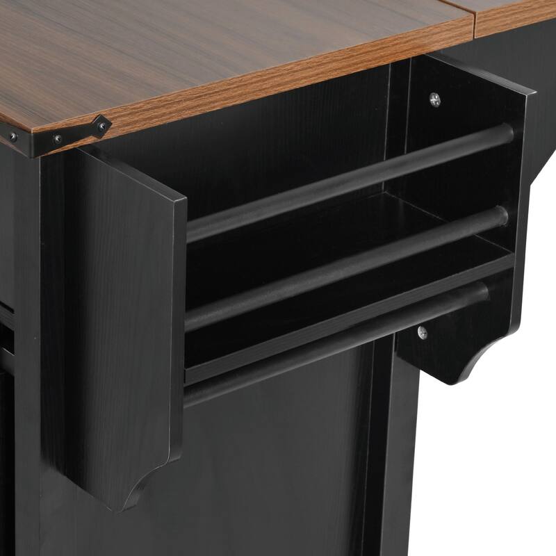 58-inch Farmhouse Kitchen Island with Storage, Sliding Barn Door & Metal Grid Side Door