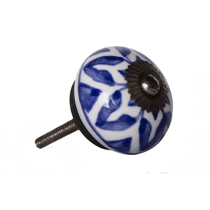 Set of 8 Blue White Round Ceramic Drawer Pull Knobs with Backplate for Traditional Botanical Furniture - 1.5” x 1.5” x 1.5”