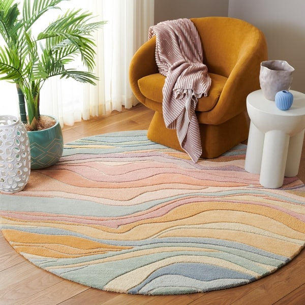 slide 2 of 23, SAFAVIEH Handmade Rodeo Drive Bjarndis Mid-Century Modern Wool Rug 10' Round - Blue/Blush - Round