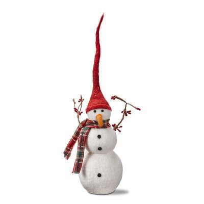 Large Multicolor Snowman Figurine with Branch Arms 16 in Decorative Christmas Object Wool Dust Clean