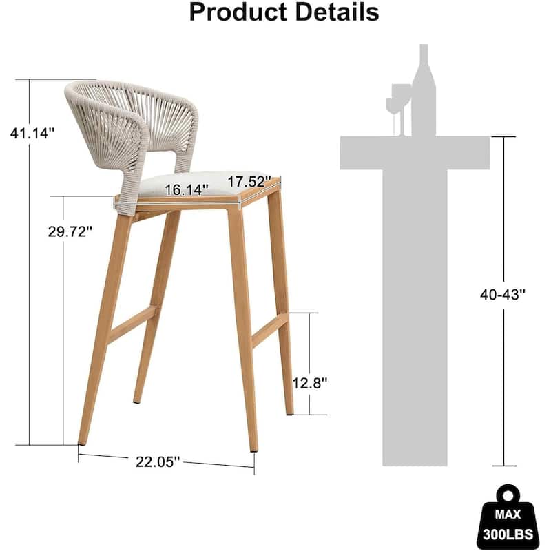 PURPLE LEAF Bar Stool Set of 2 Outdoor Rattan Bar Chair with Back Metal Bar Height Stool Wicker Barstool Dark Grey - N/A