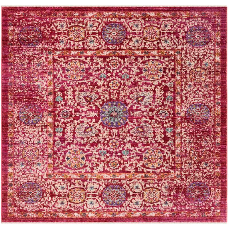 SAFAVIEH Sutton Inga Boho Oriental Polyester Rug - 6' Square - Fuchsia/Ivory