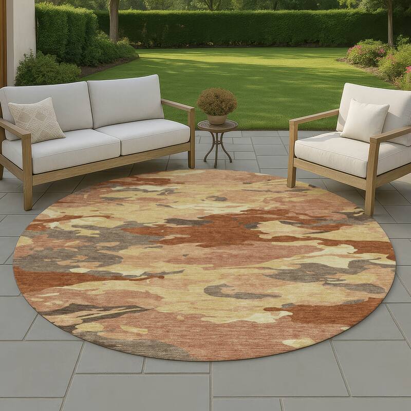 Machine Washable Indoor/ Outdoor Abstract Mexi Chantille Rug - Paprika - 8' x 8'