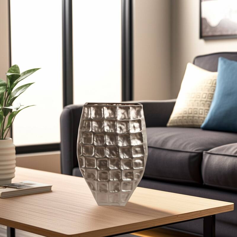 Aluminum Planter Textured Geometric Tapered Square Modern Accent - 16" x 8" x 25"