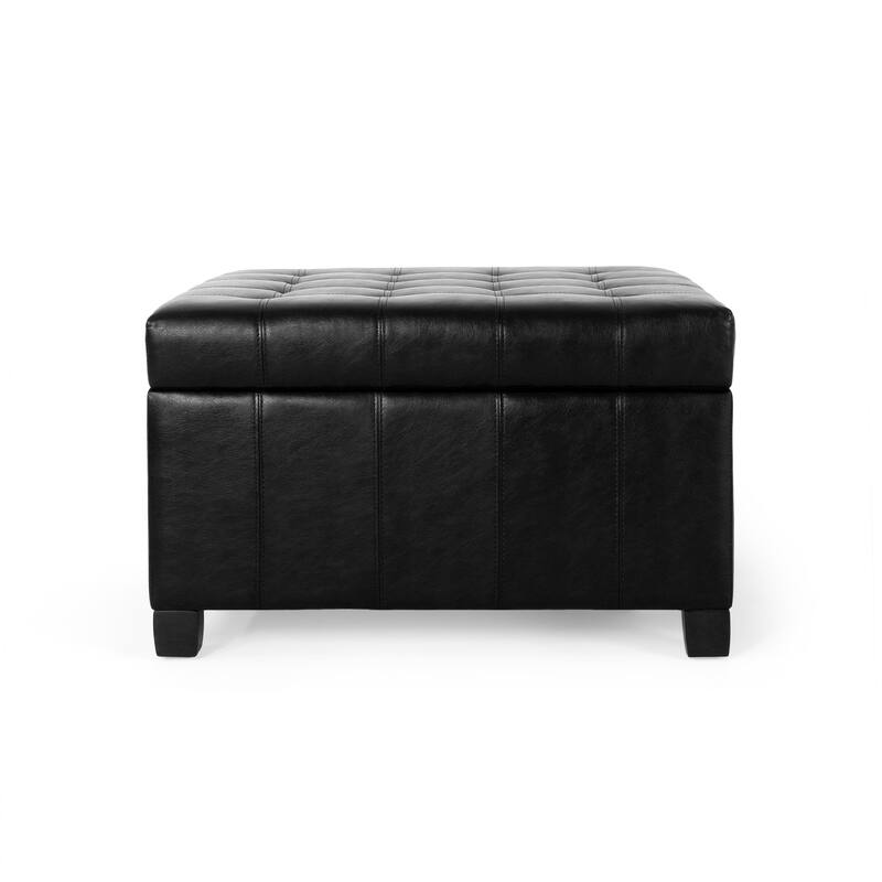 Roomfitters Ottoman Storage Bench, PU Leather Upholstered Footstool with Lift-Top Design, Black
