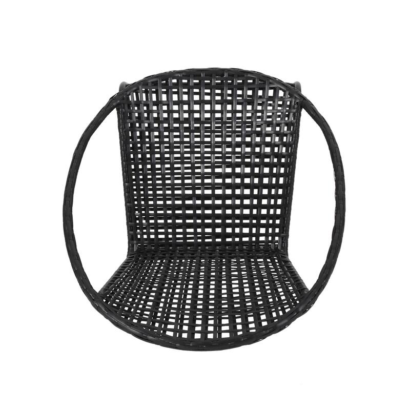 Roomfitters 3 Piece Outdoor PE Wicker Patio Chat Set with Club Chairs and Table, Modern Black