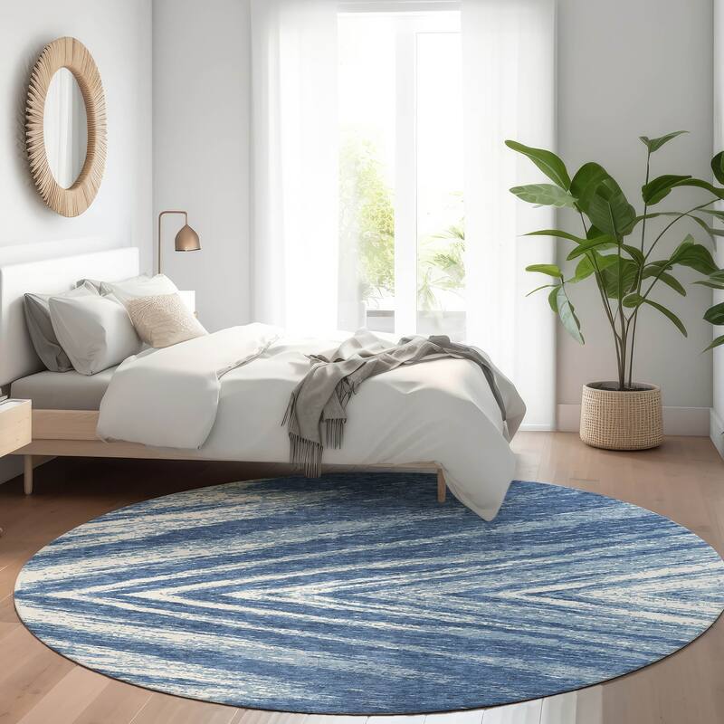 Premium Washable Super Soft Modern Chevron Mayfield Rug - Blue - 8' x 8'
