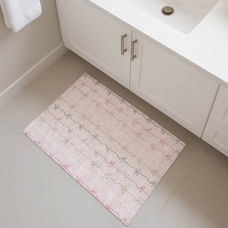 Machine Washable Indoor/ Outdoor Modern Bow Stripe Chantille Rug