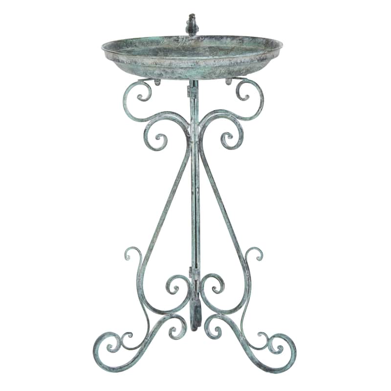 SAFAVIEH Outdoor Amya Victorian Scroll Iron Bird Bath - 16.5" W x 14.6" L x 29.1" H - 17"W x 15"D x 29"H