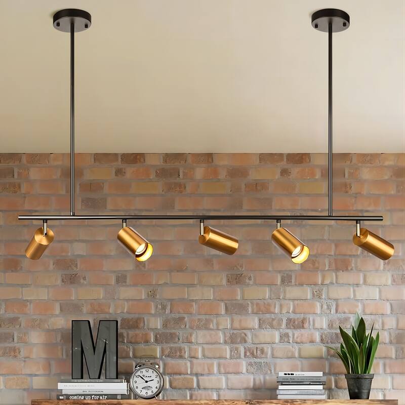 5-Light Black/ Gold Modern Industrial Adjustable Linear Ceiling Track Lighting Kit Spot Tracking Light Pendant