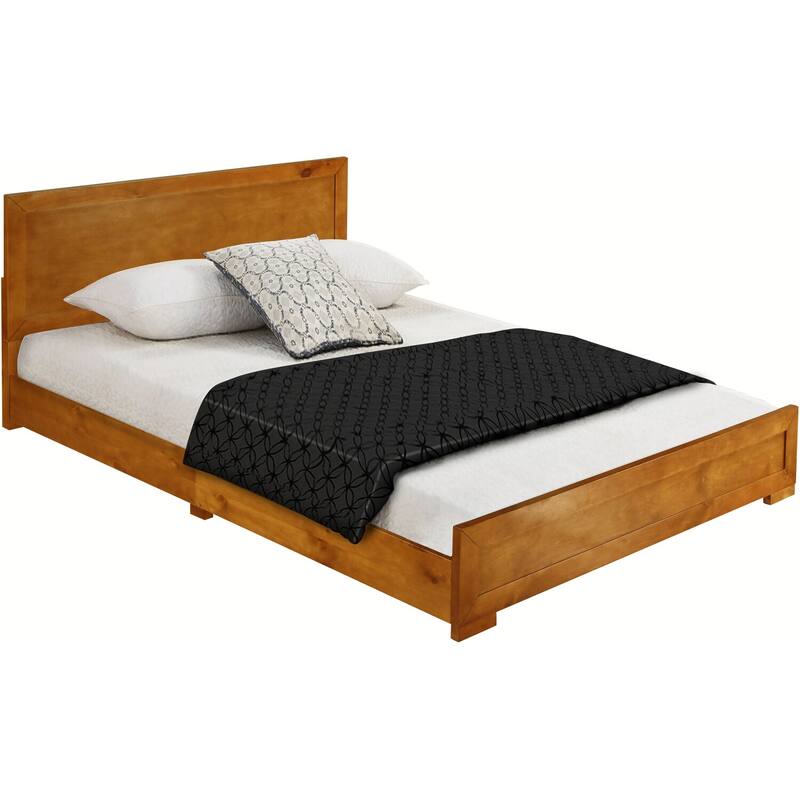 Wooden Platform Bed - Queen Size, Oak Finish, No Box Spring, Strong Slat Support, Modern Bedroom Furniture