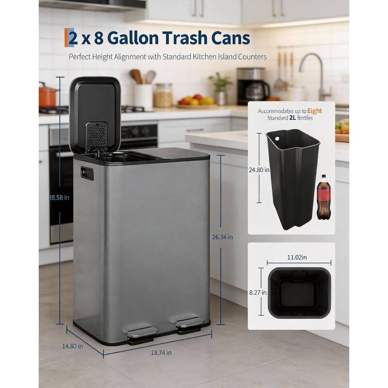 Trash Can, Dual Step for Trash & Recycling