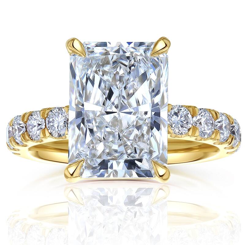 Kobelli Sunset Line 6 Carat Lab Grown Diamond Certified 14k Solid Gold Radiant-cut Comfort Fit French Pavé Petra Ring (EF/VS) - 9.5 - Yellow