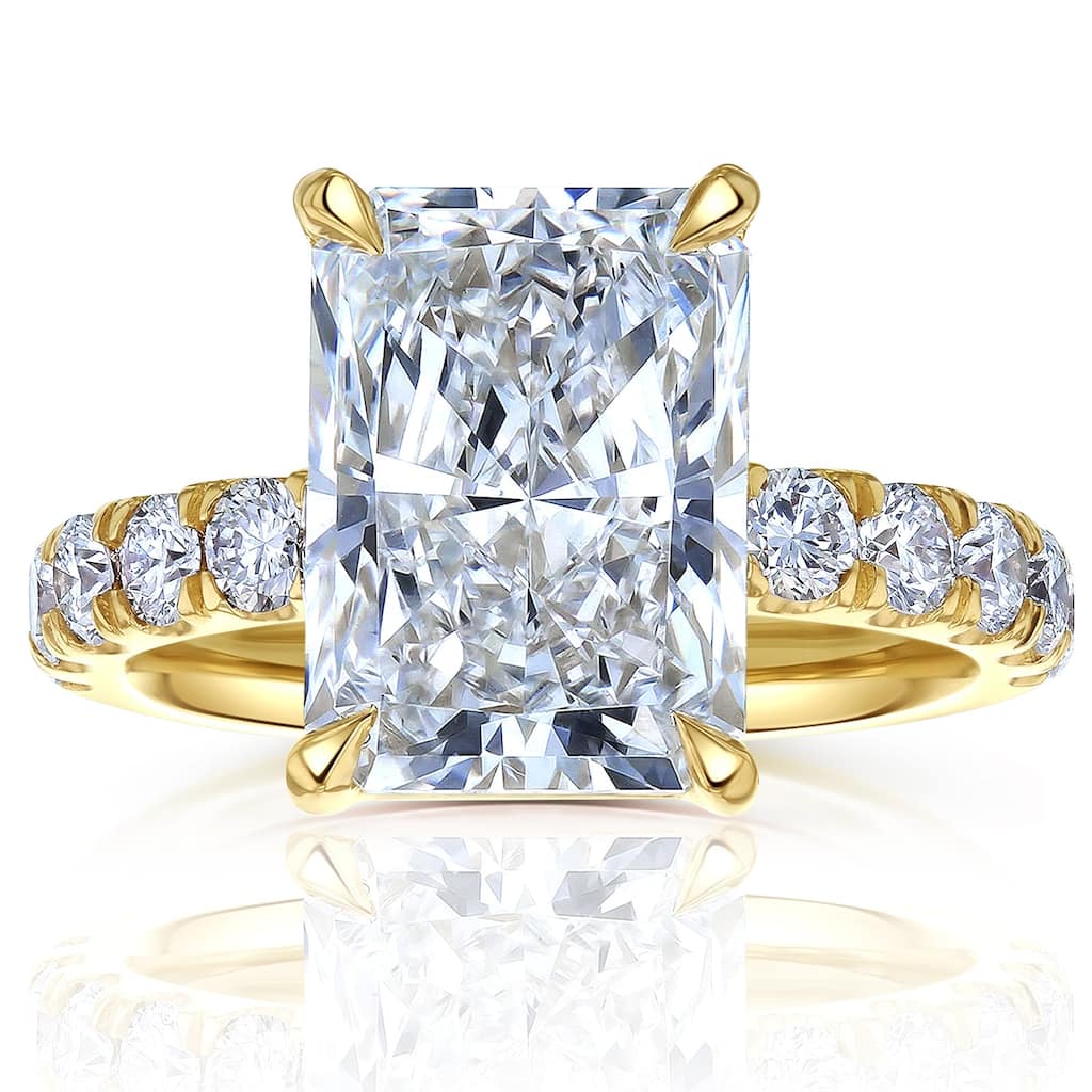Kobelli Sunset Line 6 Carat Lab Grown Diamond Certified 14k Solid Gold Radiant-cut Comfort Fit French Pavé Petra Ring (EF/VS)