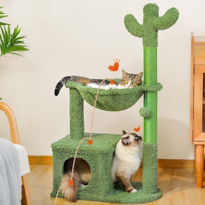 Cactus Cat Tree Condo with Hammock Perch, Cat Sisal Scratching Post