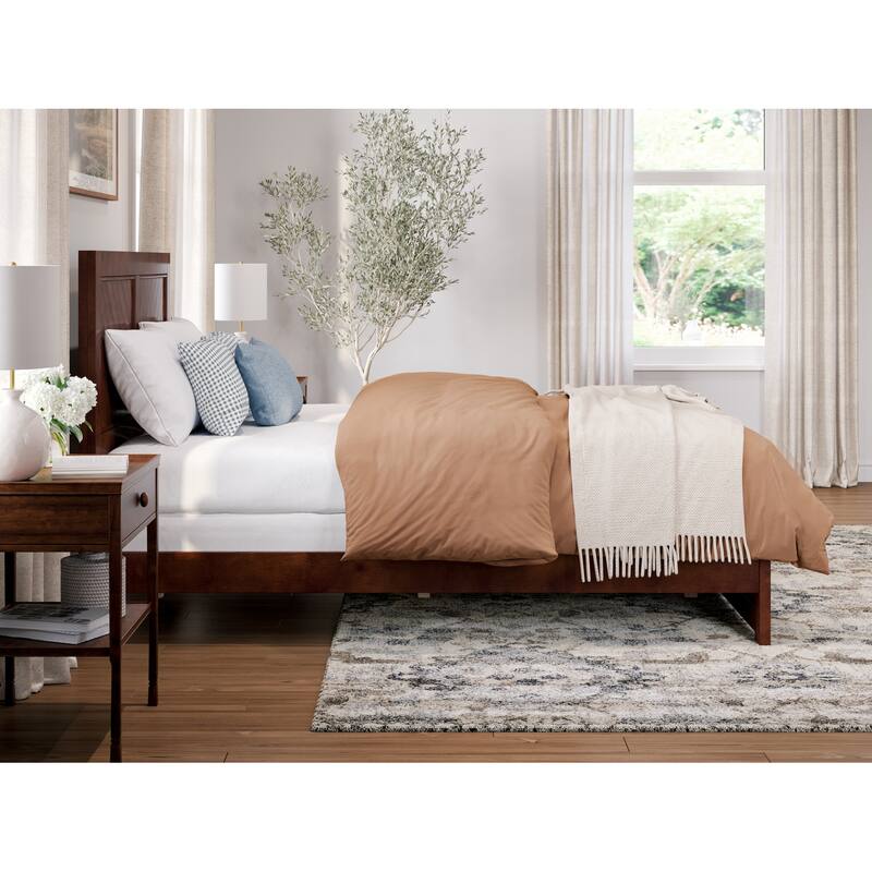 Full Bed Frame with USB Charger, Modern Platform Bed, Walnut Finish, 82.75"L, 800 lbs Capacity