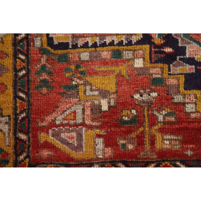 Geometric Hand-knotted Heriz Persian Vintage Runner Rug - 3'8"x 11'3"