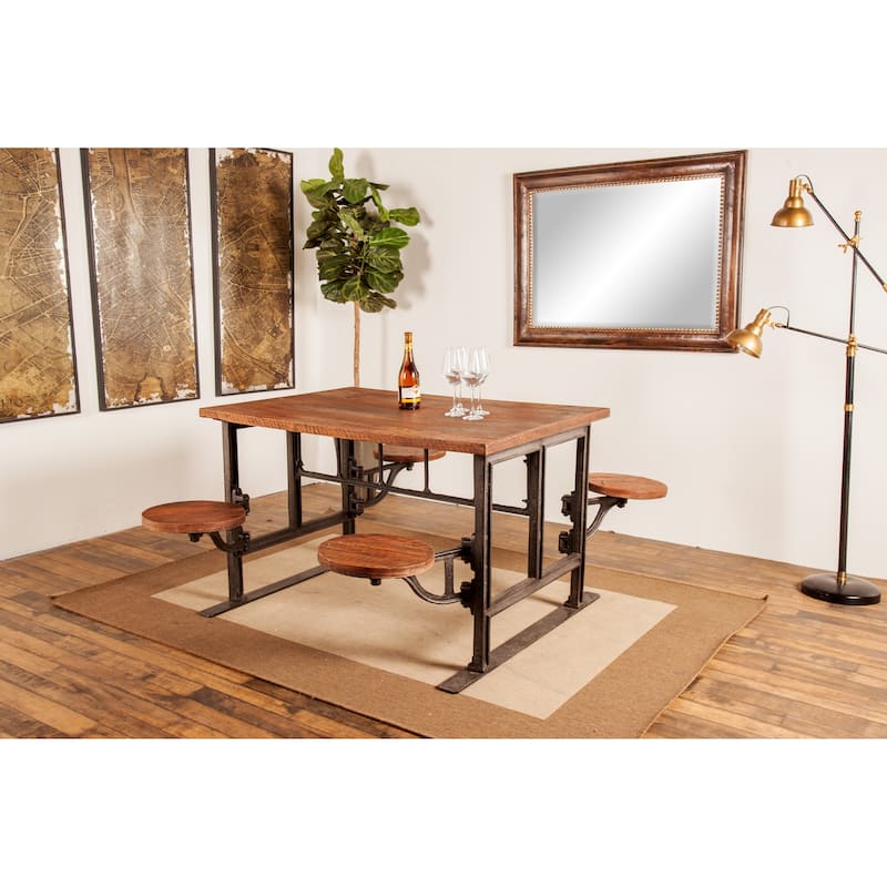 Brown Teak Wood Dining Table with Two, Four or Eight Attached Seats