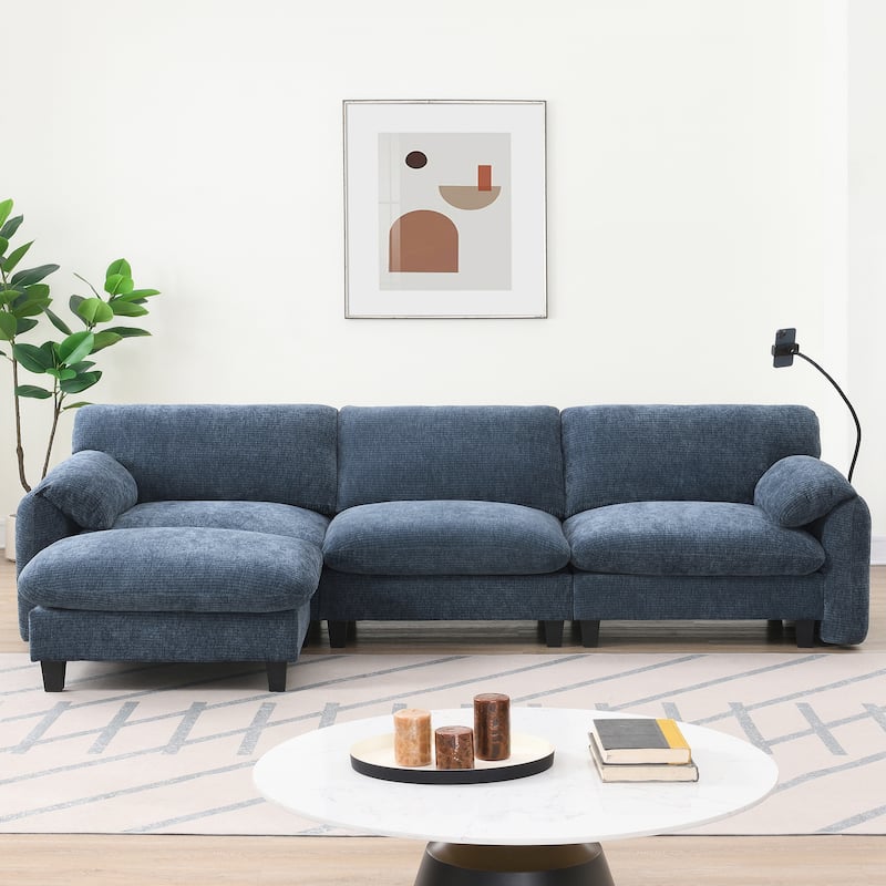 Chenille Modular Sectional Sofa Couch with USB and Type-C Charger
