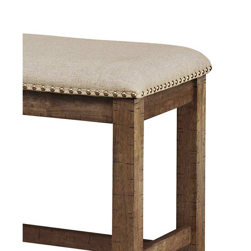 Chip Counter Height Bench, Nailhead Trim and Footrest, Nutmeg Wood