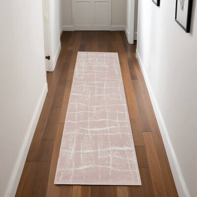 Hije Power Loomed Distressed Abstract Modern Non Skid Stain Resistant Area Rug By HomeRoots - 96' X '24' X '0.39