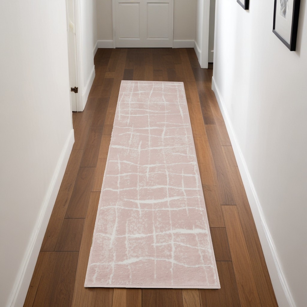 Hije Power Loomed Distressed Abstract Modern Non Skid Stain Resistant Area Rug By HomeRoots - 96' X '24' X '0.39