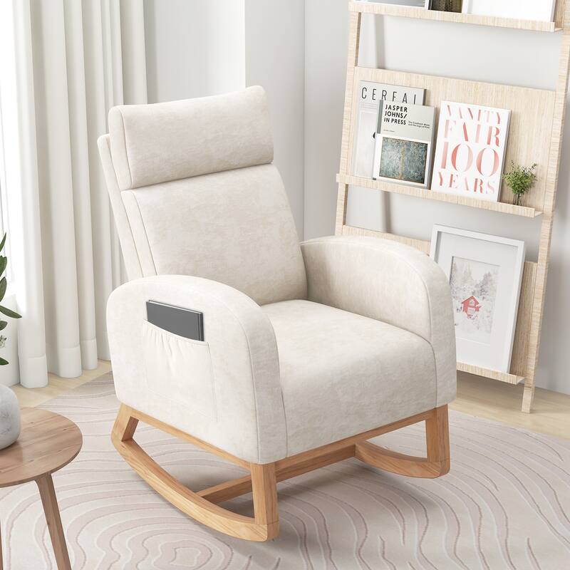 Gymax Nursery Rocking Chair Upholstered Chenille Rocker Armchair w/