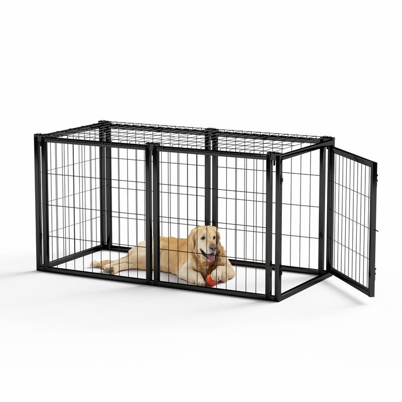Black Metal Dog Cage Crate for Small and Medium Dogs with Divider and Top Safety Cover