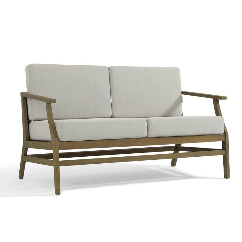 Outdoor Teak Wood Loveseat Sofa with Water-Resistant Cushions
