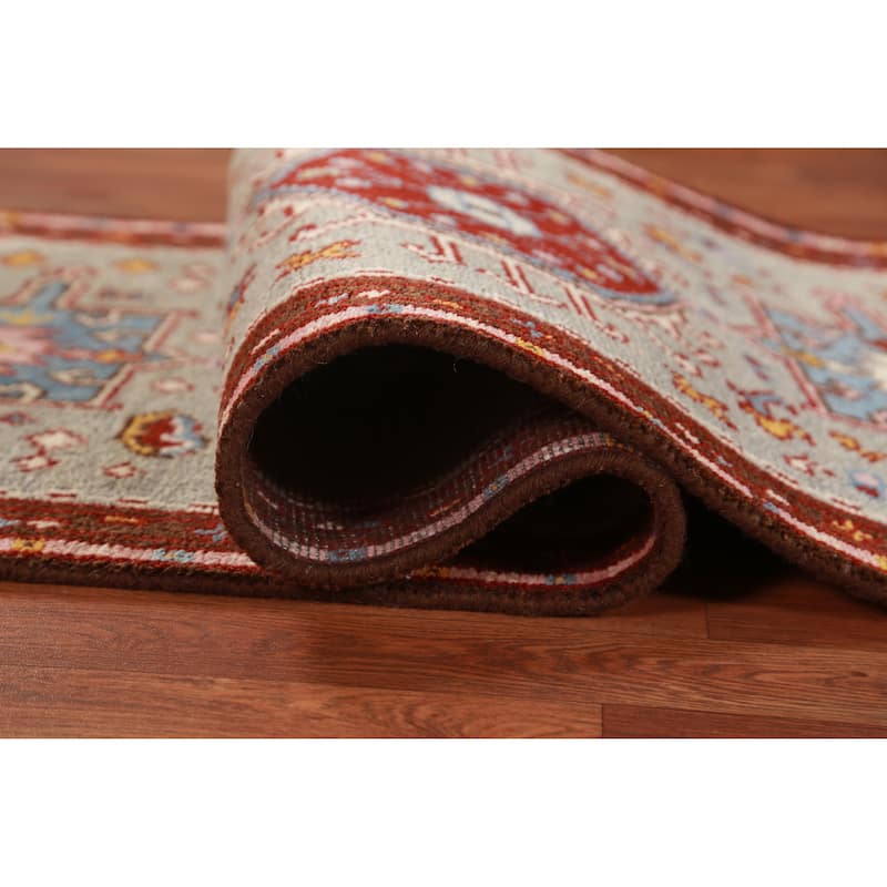 Hand Knotted Oriental 100% Wool Carpet Transitional Geometric Green Khotan Runner Rug - 9' 8'' X 2' 6''