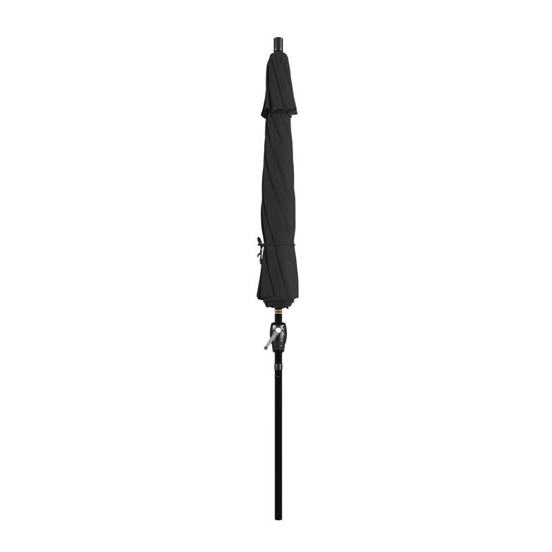 California Umbrella 9' Rd. Aluminum Patio Umbrella, Crank Lift with Push Button Tilt, Black Finish, Pacifica Fabric