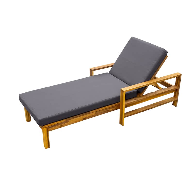 U - Style Acacia Wood Adjustable Backrest Outdoor Lounge Chair for Gardens Terraces and Poolside Areas