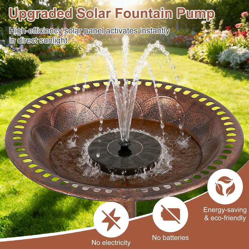 Javlergo 28" Pedestal Outdoor Bird Bath with Solar Powered Fountain for Outside Vintage Bronze Polyresin Lightweight