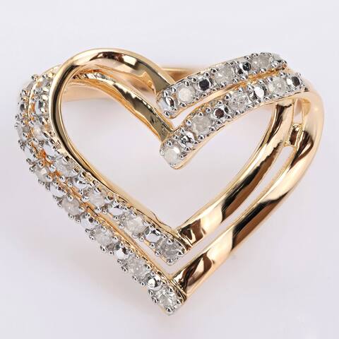 Miadora 1/5ct TDW Diamond Open Double Heart Ring in Yellow Plated Sterling Silver