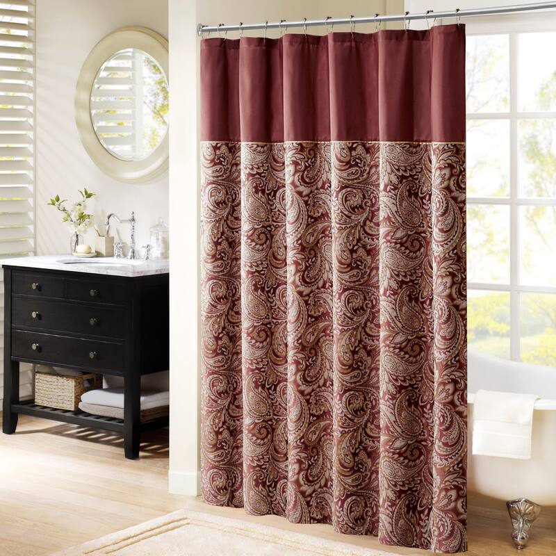 Madison Park Aubrey Jacquard Shower Curtain - Burgundy