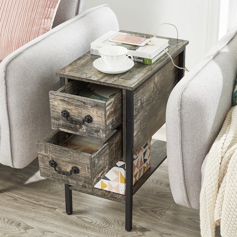 Taomika 2-Pack Nightstand Set with Charging Station 2-Drawer Bedside Table with AC Outlets & USB Ports for Bedroom Living Room