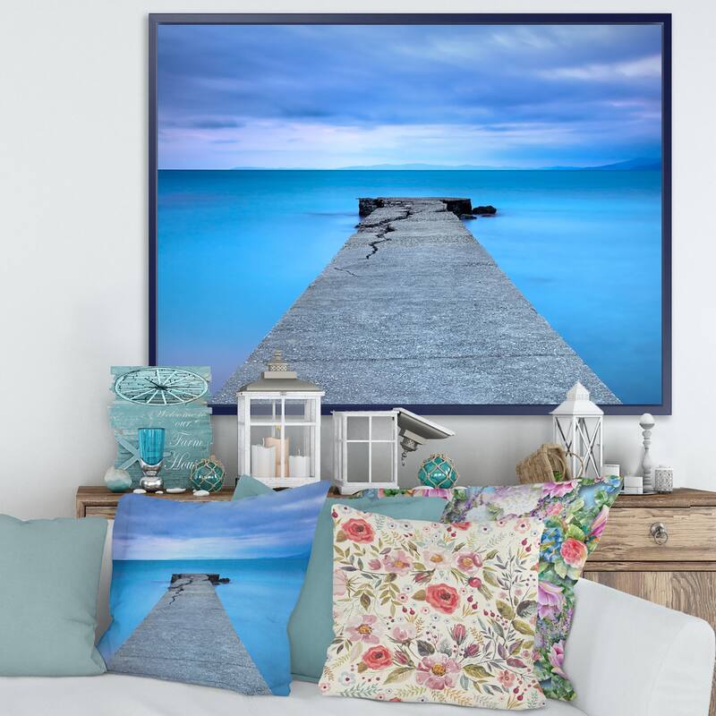 Designart "Broken Concrete Jetty" Seascape Framed Canvas Art Print
