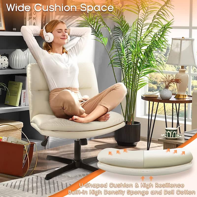 BOSSIN Criss Cross Chair Armless Office Desk Chair No Wheels,PU Leather Padded Modern Swivel Vanity Chair office chair