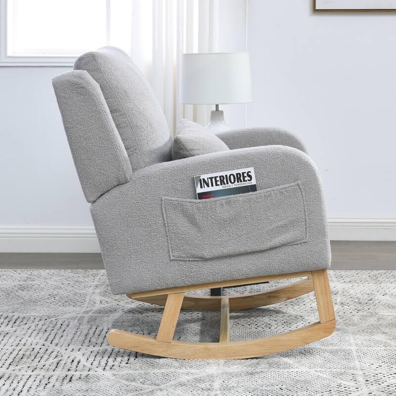 Modern 27.5" High Back Upholstered Rocking Chair with Lumbar Pillow and Two Side Pockets