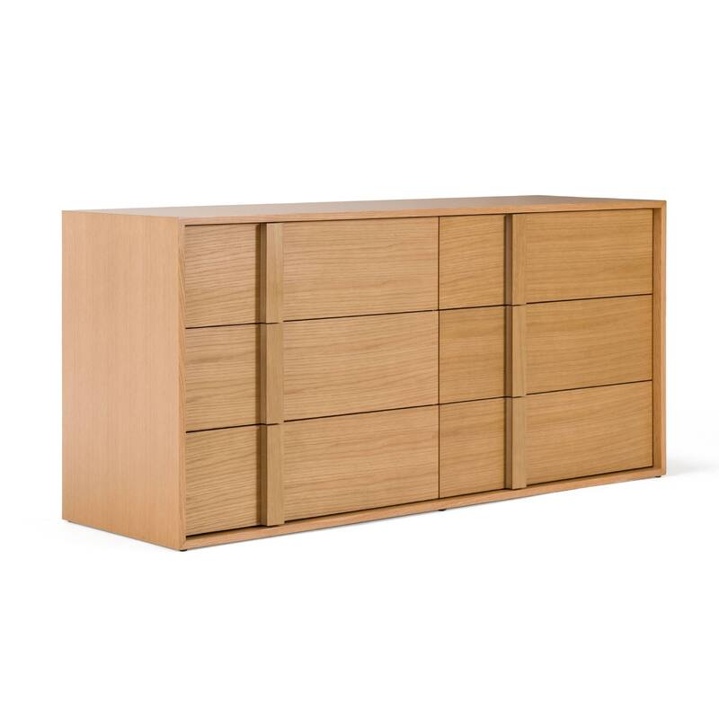 Lina 65 Inch Wide Dresser, 6 Drawers, Natural Brown Oak Veneer Frame