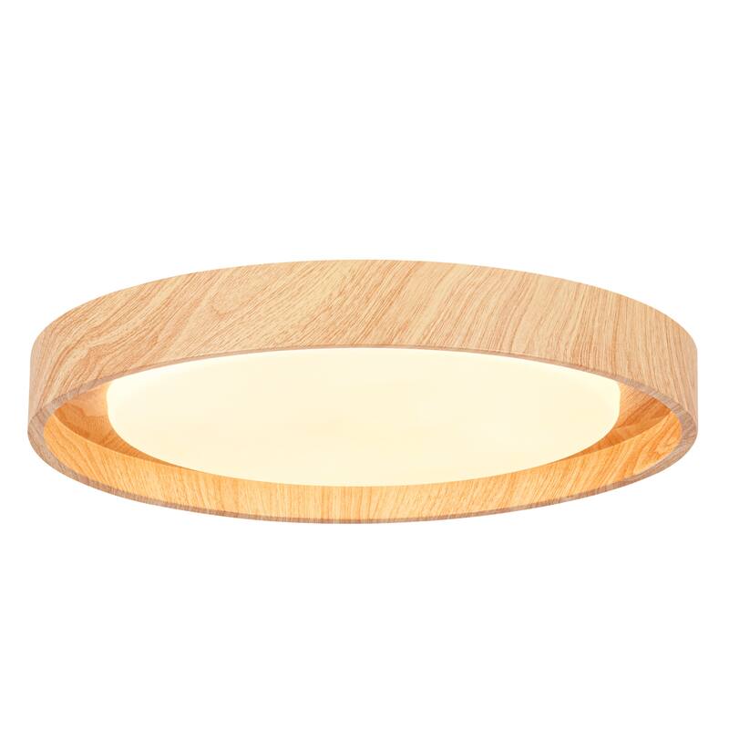 19.7" W Modern Minimalist Round Circle Integrated LED Flush Mount Ceiling Light with Wood Grain Finish