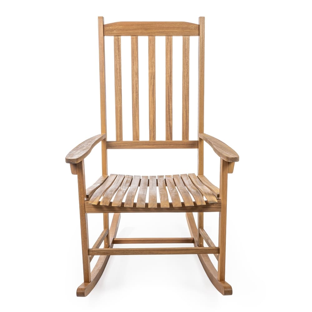Parker Farmhouse Classic Slat-Back 350-LBS Support Acacia Wood Outdoor Rocking Chair, by JONATHAN Y